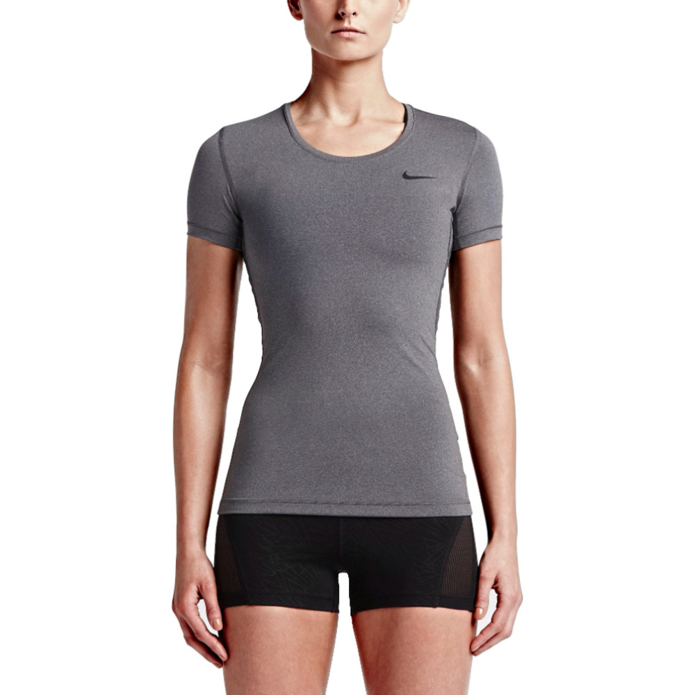 Nike Womens T-Shirt Size Large Gray Pro Cool Dri-Fit Short Sleeves Athletic Gym
